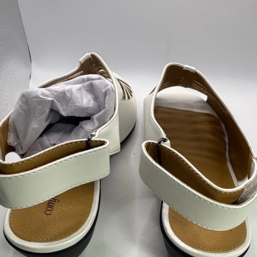 Comfortview‎ Suki White Gladiator Cage Sandals Slingback Wedge Womens 10.5 WW